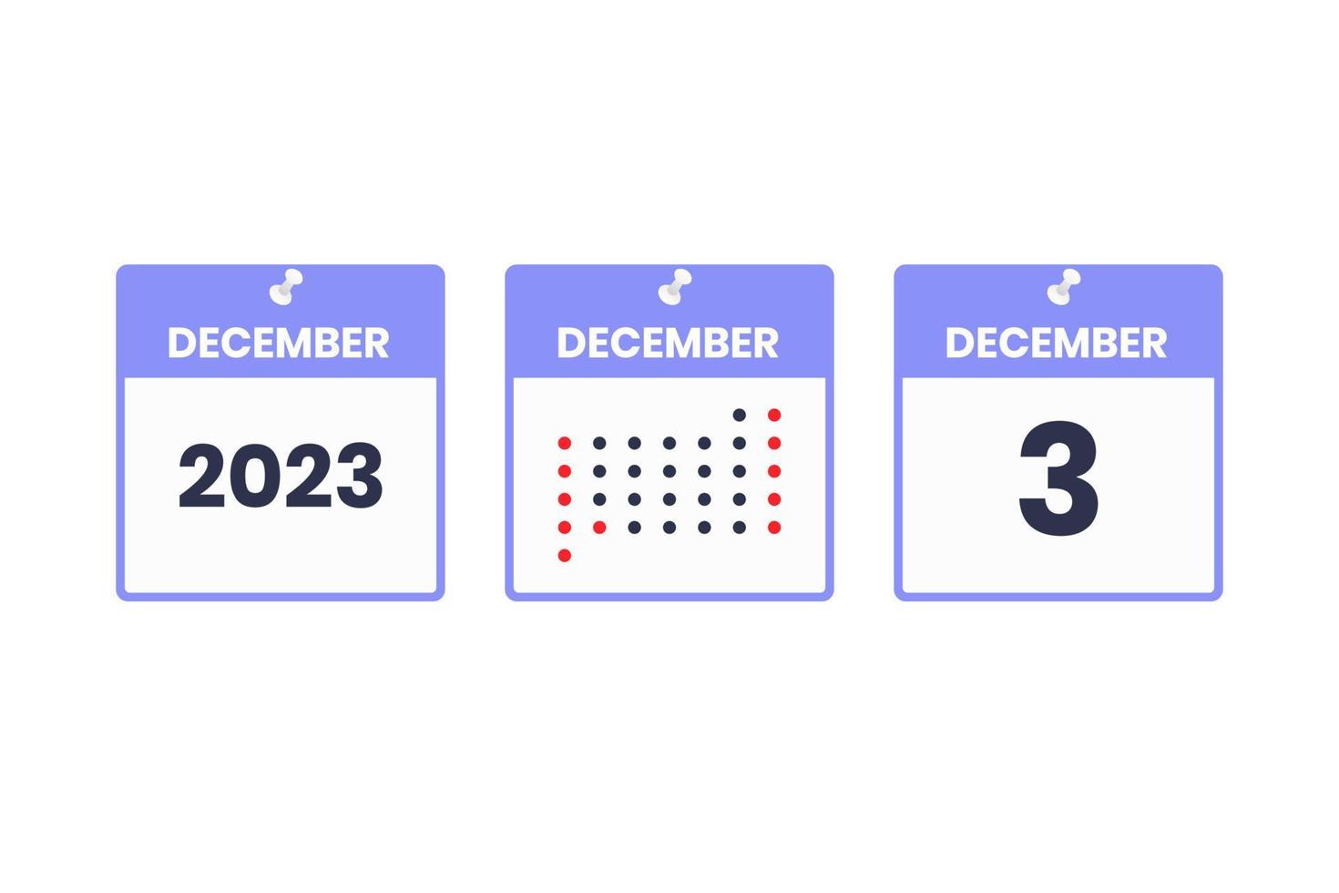 December 3 calendar design icon. 2023 calendar schedule, appointment, important date concept vector