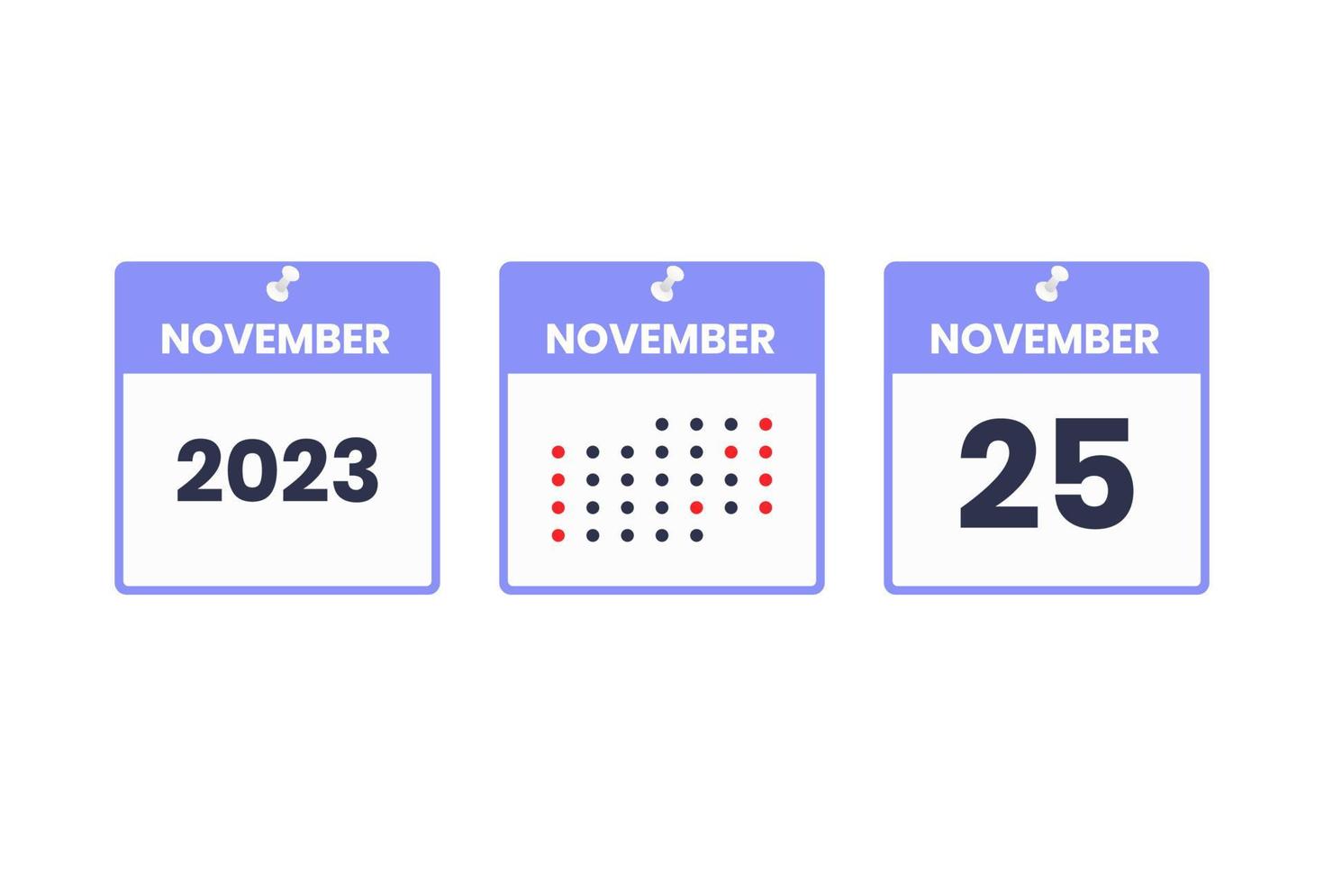 25 de noviembre icono de diseño de calendario. calendario 2023, cita, concepto de fecha importante vector