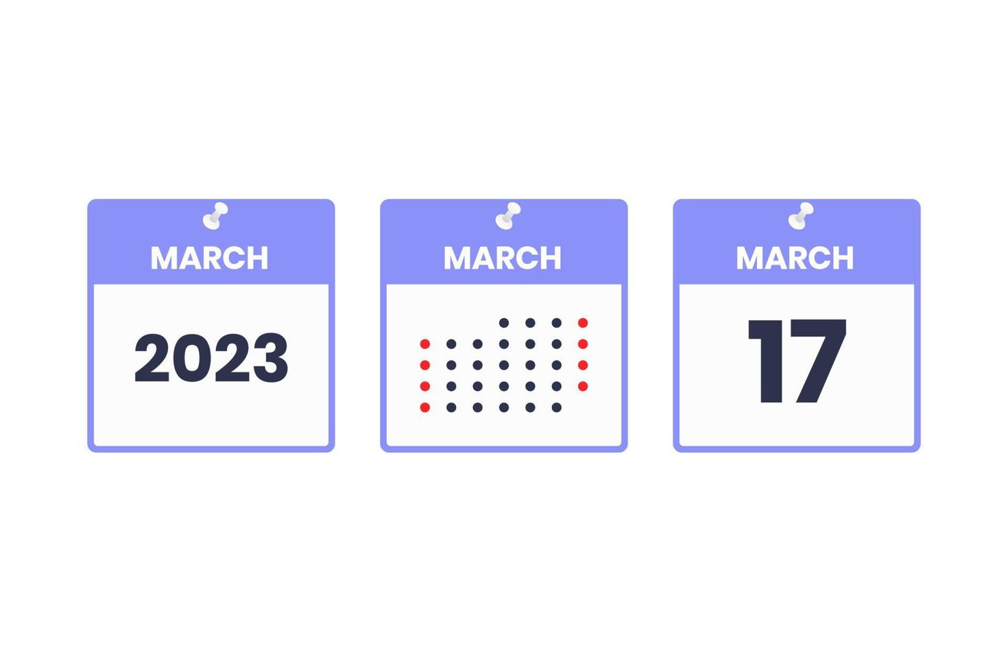 March 17 calendar design icon. 2023 calendar schedule, appointment, important date concept vector