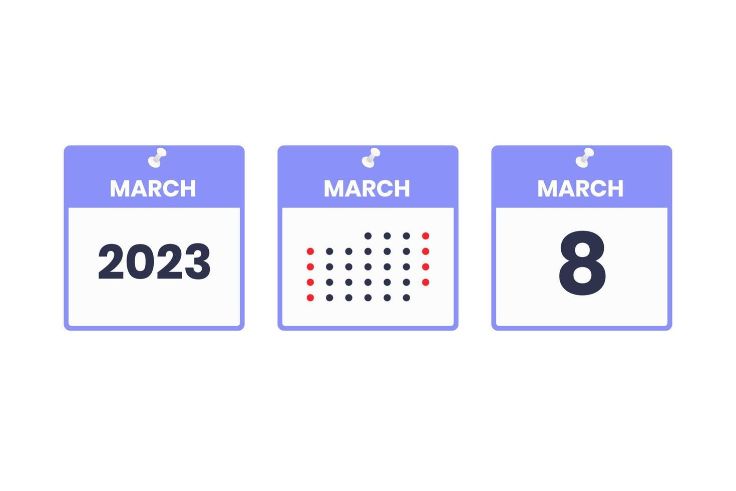 March 8 calendar design icon. 2023 calendar schedule, appointment, important date concept vector