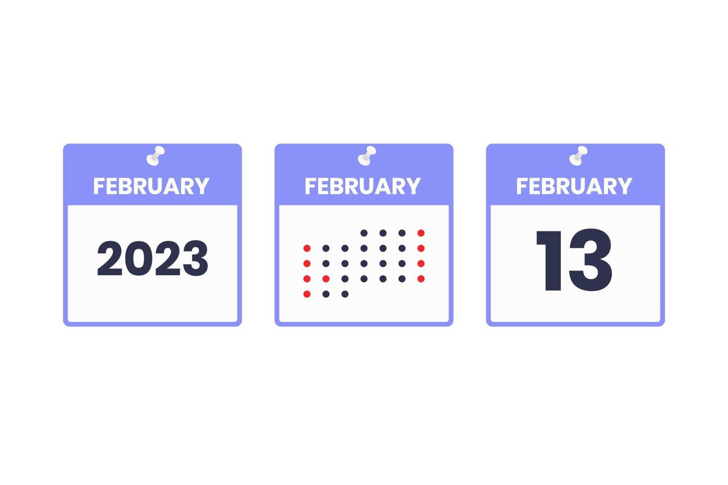 February 13 calendar design icon. 2023 calendar schedule, appointment, important date concept vector
