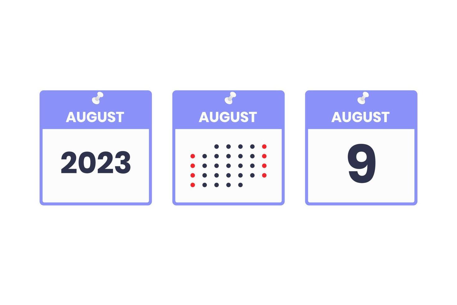 9 de agosto icono de diseño de calendario. calendario 2023, cita, concepto de fecha importante vector