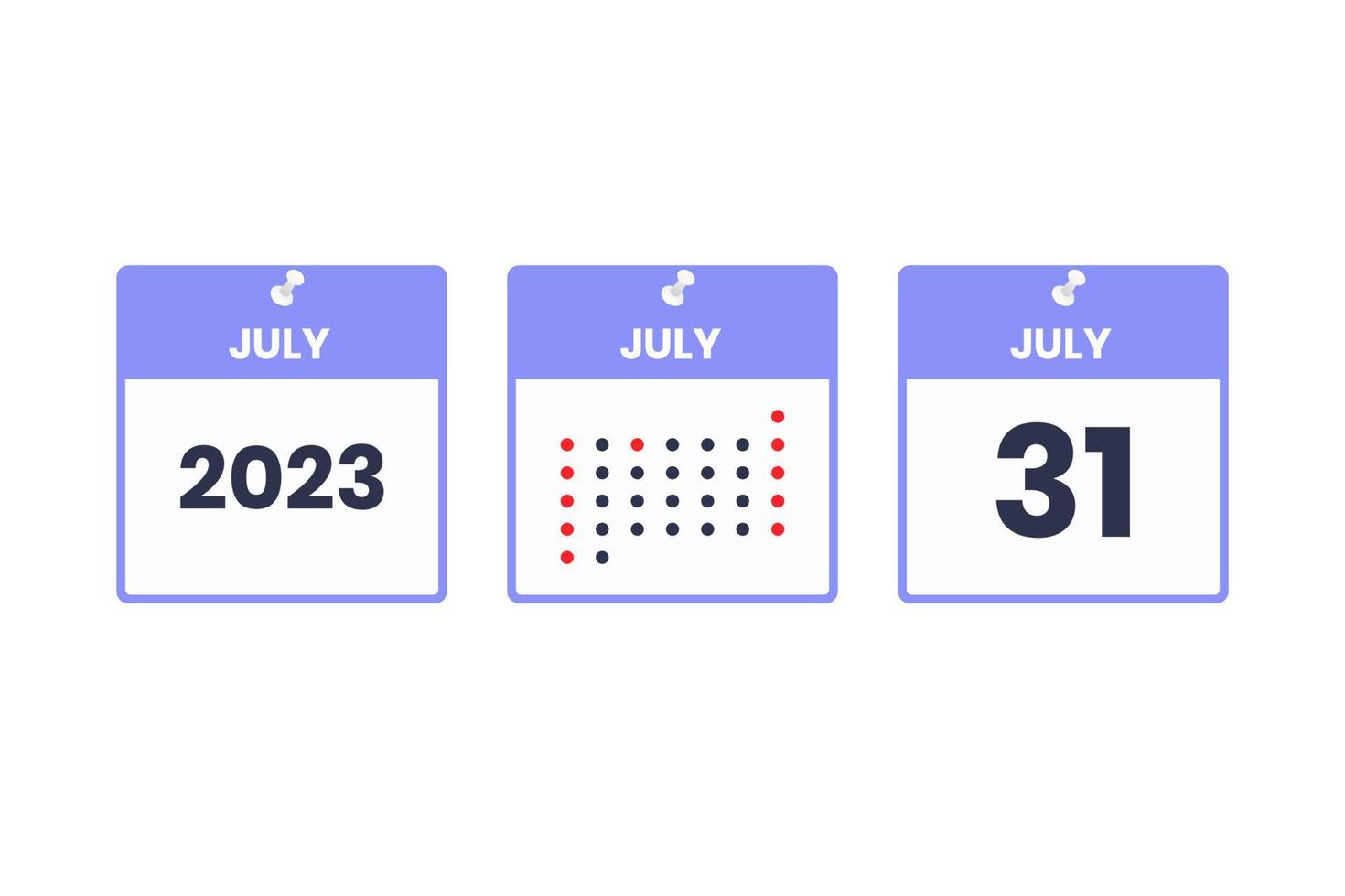 31 de julio icono de diseño de calendario. calendario 2023, cita, concepto de fecha importante vector