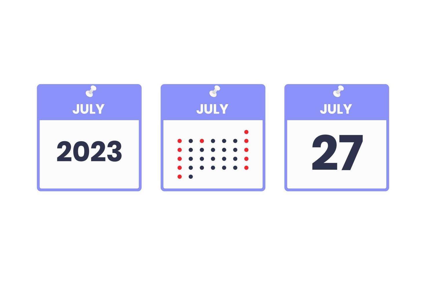 27 de julio icono de diseño de calendario. calendario 2023, cita, concepto de fecha importante vector