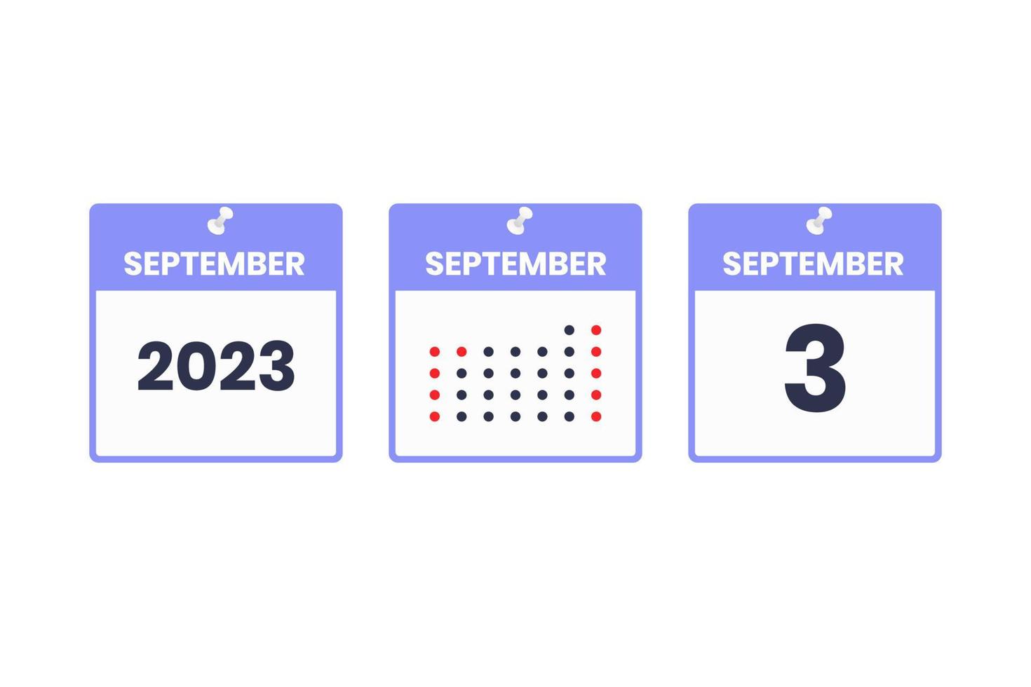 September 3 calendar design icon. 2023 calendar schedule, appointment, important date concept vector