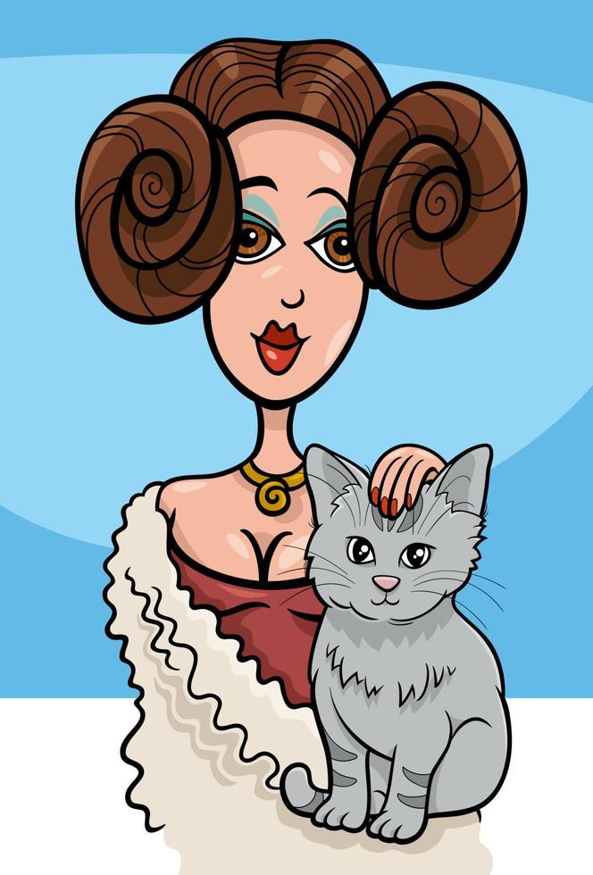 cartoon woman stroking a cat on her lap vector