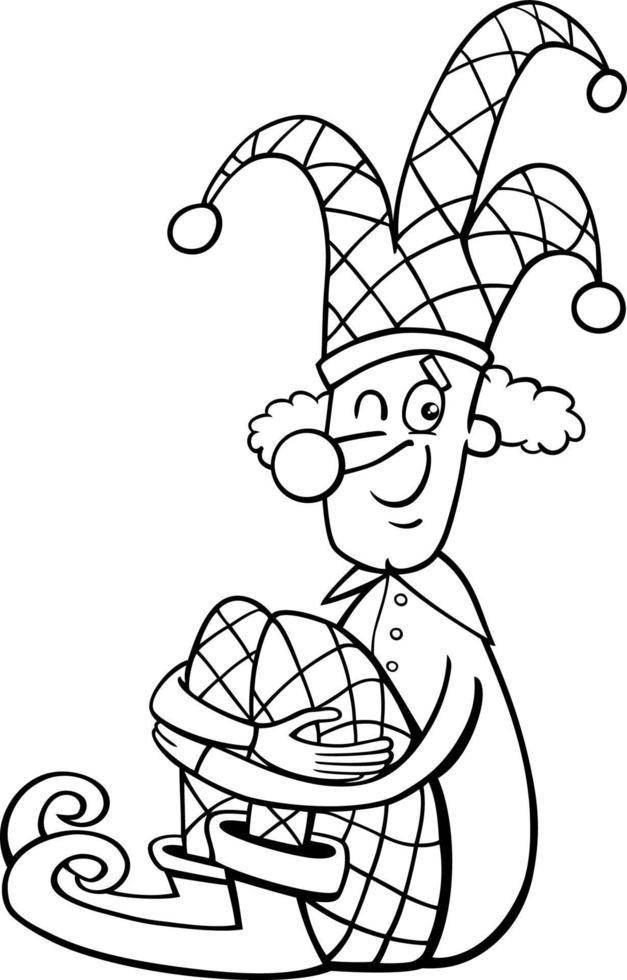 cartoon clown or jester comic character coloring page vector