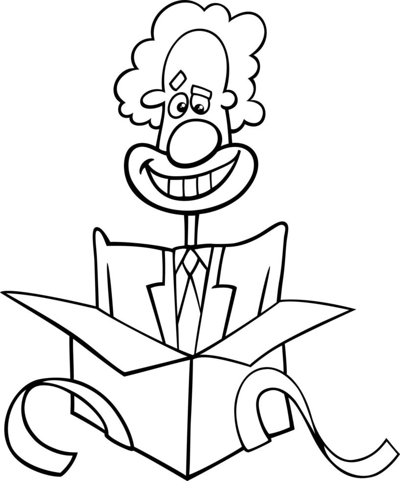 cartoon clown coming out of the box coloring page vector