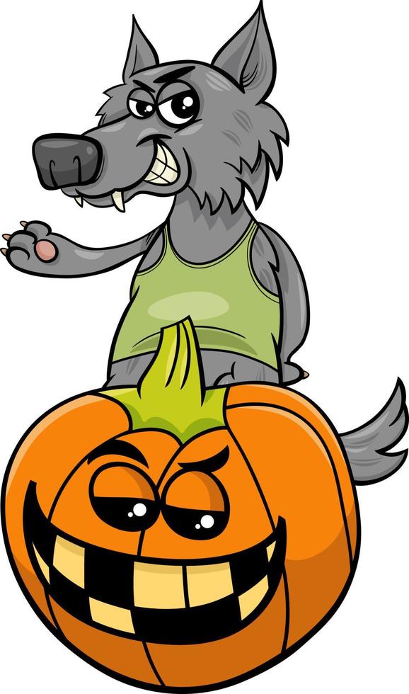 cartoon werewolf character with Halloween pumpkin vector
