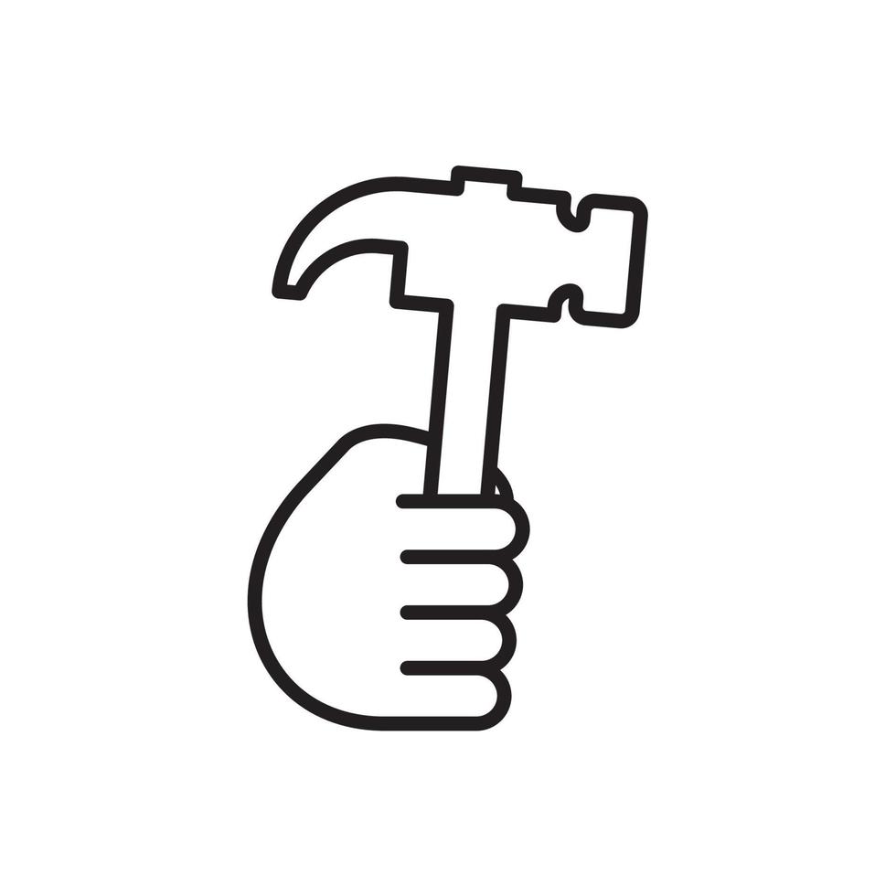 Hand holding hammer to repair or fix things line art vector icon for apps and websites