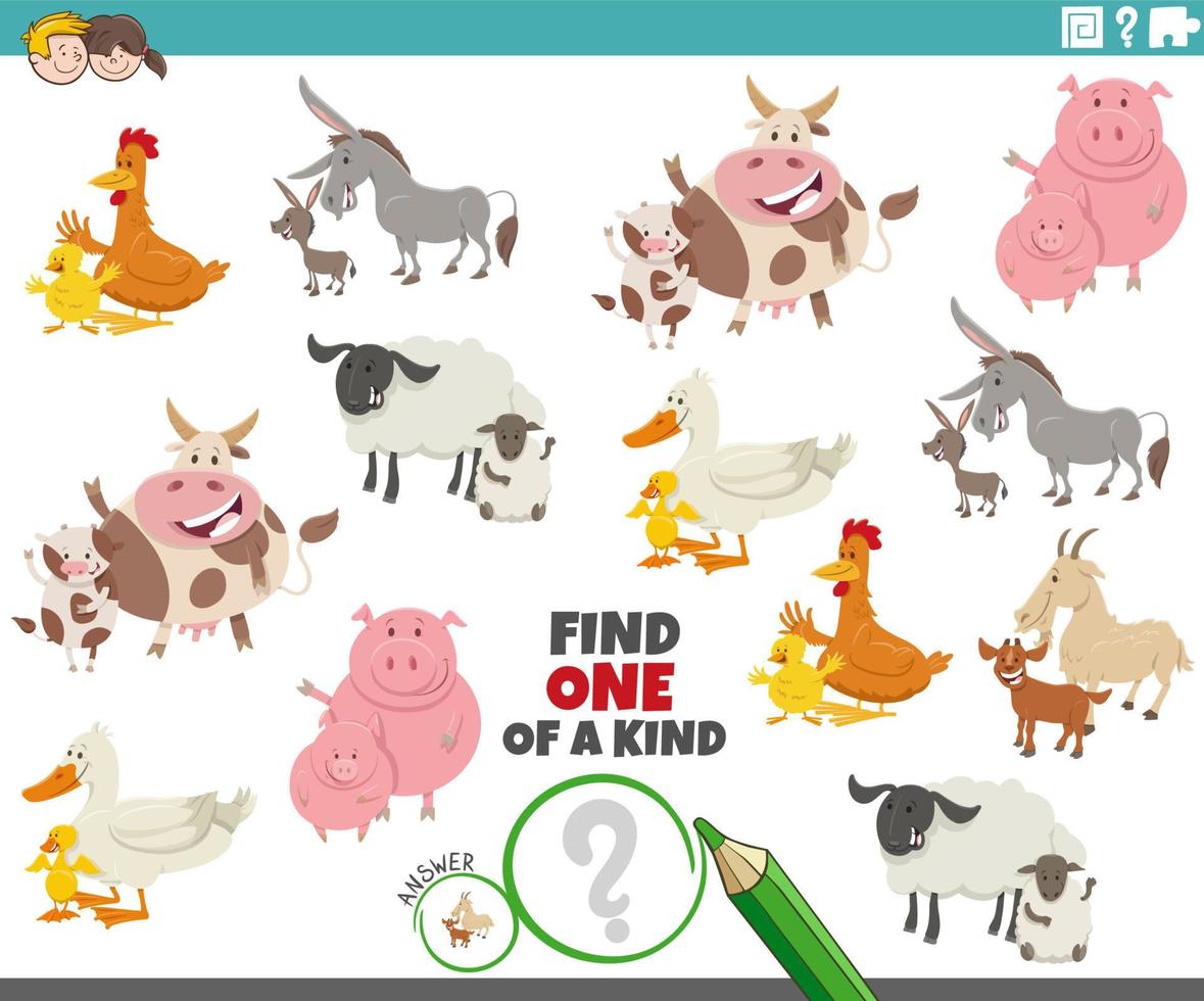 juego único con animales de granja de dibujos animados y sus bebés vector