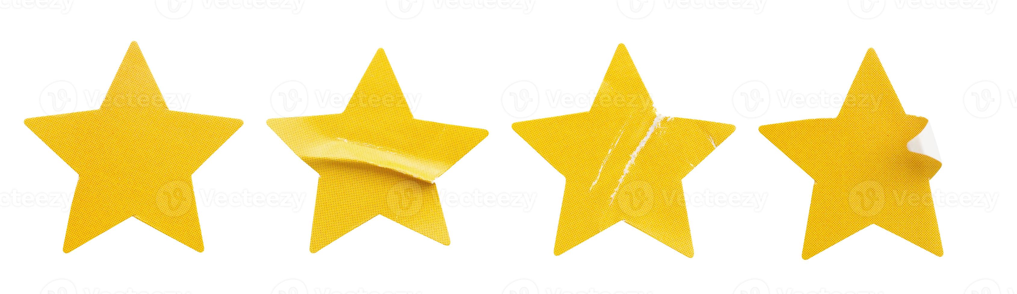 Yellow star shape paper sticker label set isolated on white background photo