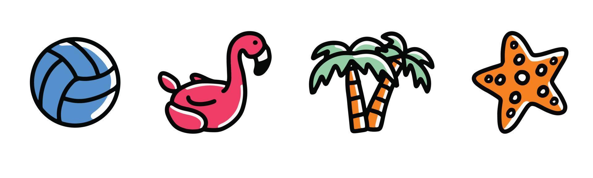 Set of cute summer illustration icon design vector
