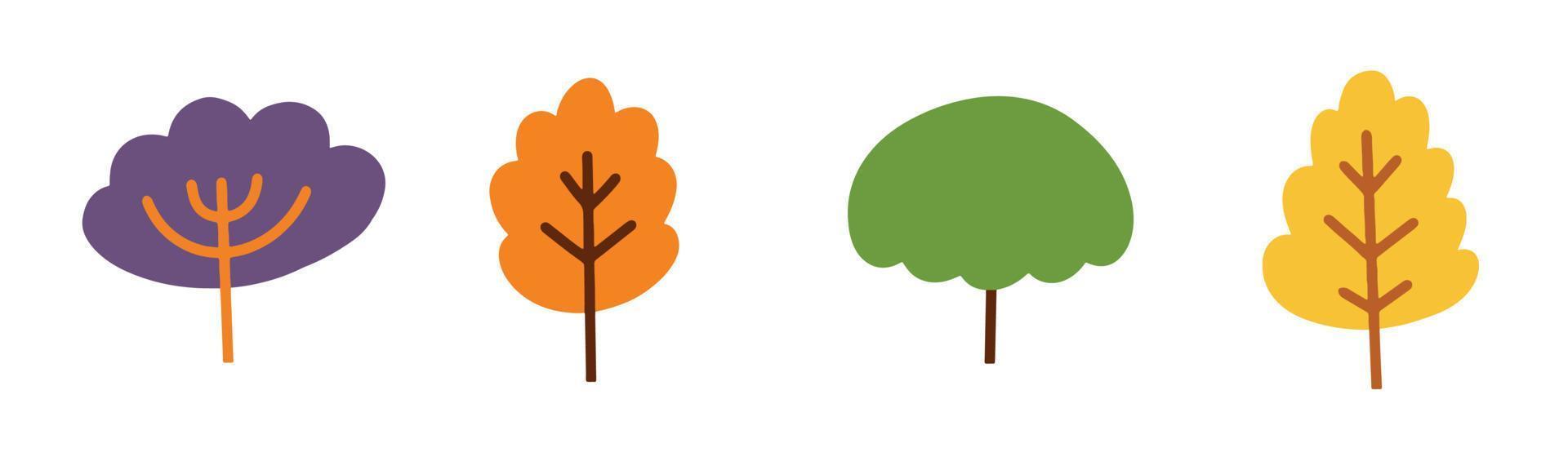 conjunto de icono de ilustración de árbol lindo en elemento de diseño plano vector