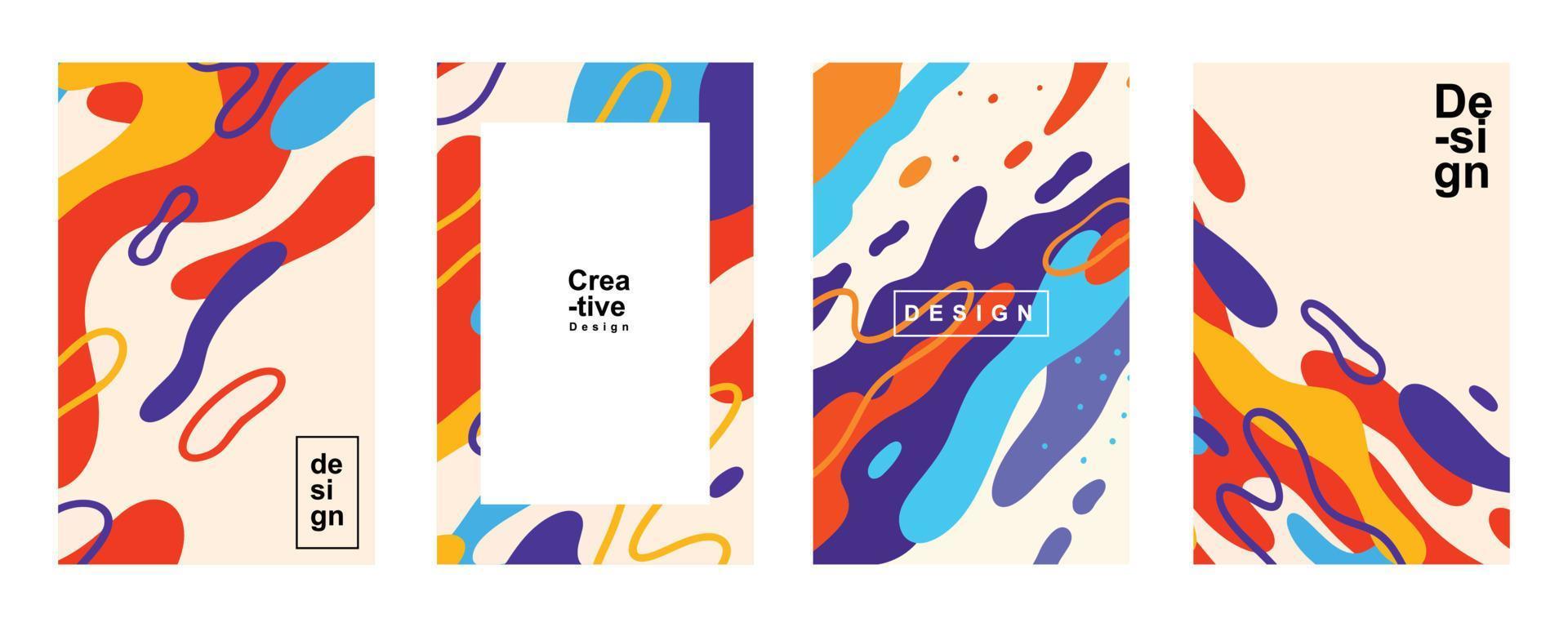 Set of abstract fluid poster template in colorful shape design. Collection of modern retro design style for poster, flyer, background, wallpaper and copy space vector