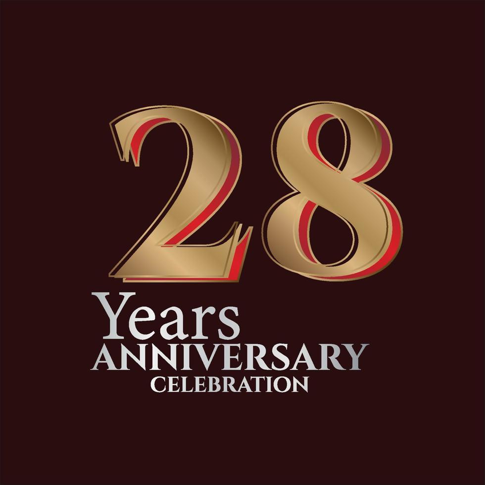 28th Years Anniversary Logo Gold and red Colour isolated on elegant background, vector design for greeting card and invitation card