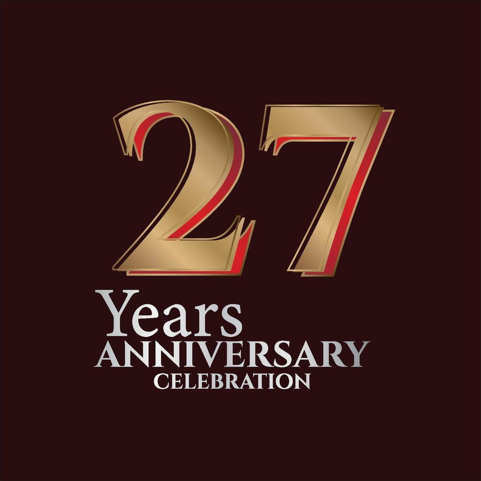 27th Years Anniversary Logo Gold and red Colour isolated on elegant background, vector design for greeting card and invitation card