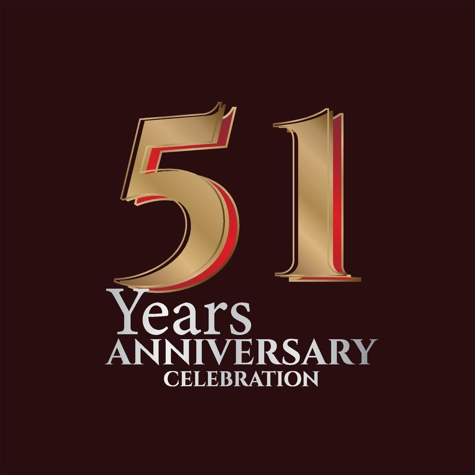 51st Years Anniversary Logo Gold and red Colour isolated on elegant background, vector design for greeting card and invitation card