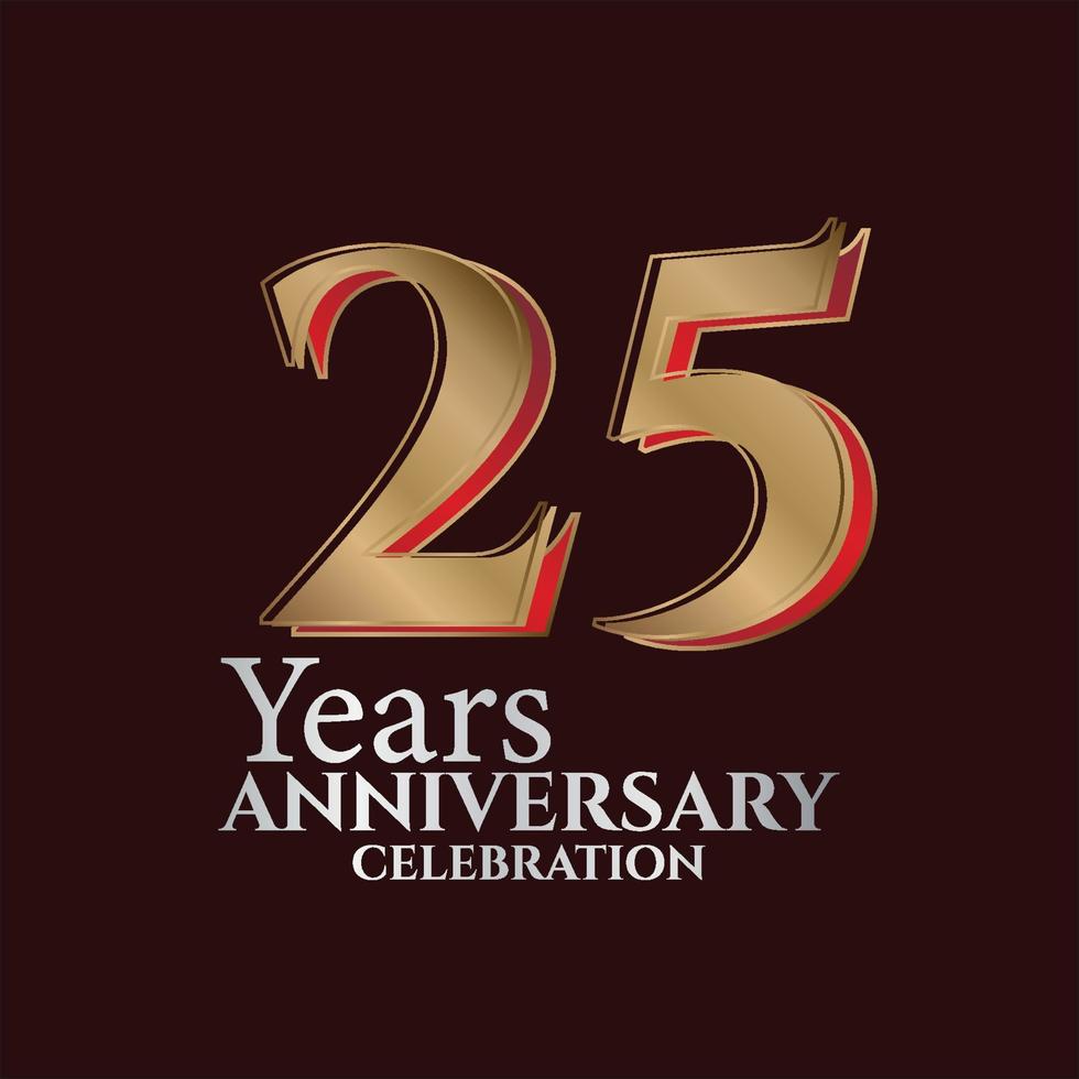 25th Years Anniversary Logo Gold and red Colour isolated on elegant background, vector design for greeting card and invitation card