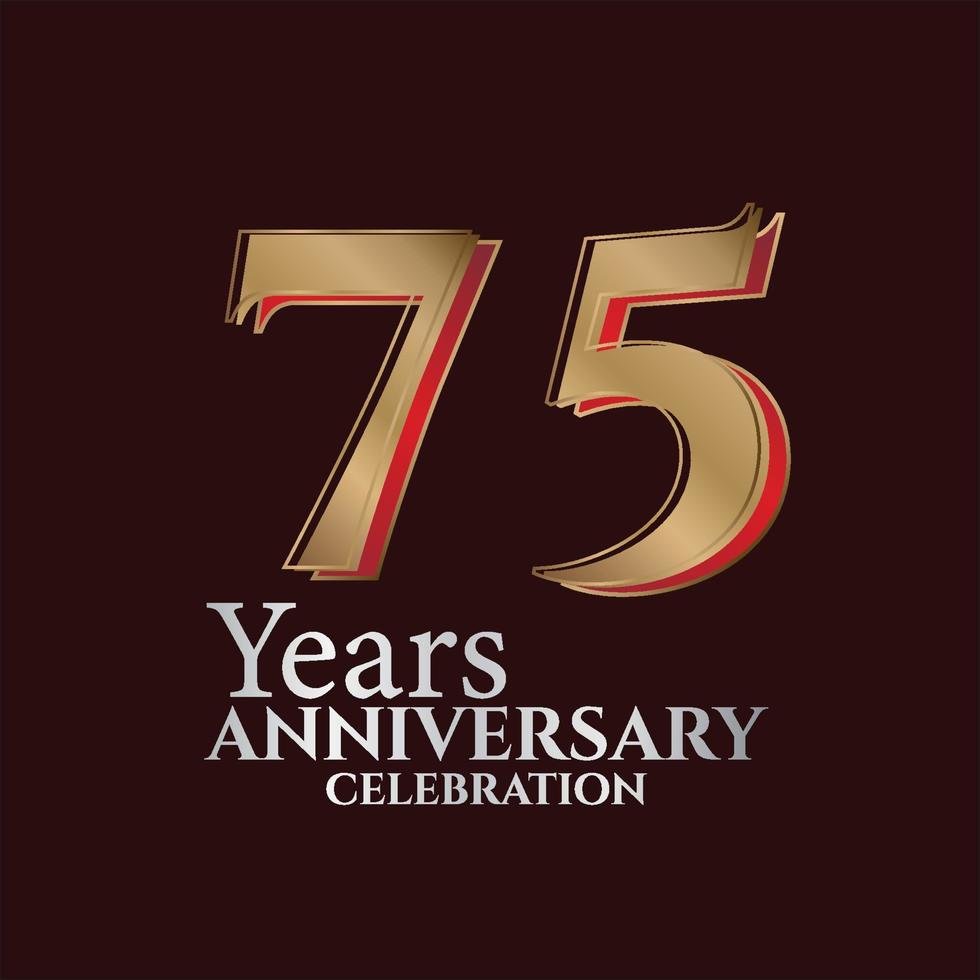 Logotipo del 75 aniversario de color dorado y rojo aislado en un fondo elegante, diseño vectorial para tarjetas de felicitación y tarjetas de invitación vector