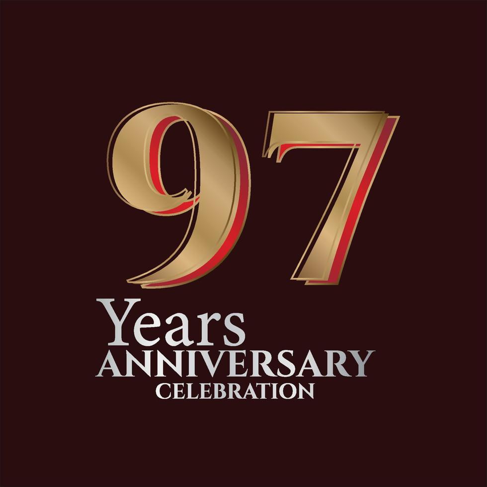 Logotipo de aniversario de 97 años de color dorado y rojo aislado en un fondo elegante, diseño vectorial para tarjetas de felicitación y tarjetas de invitación vector