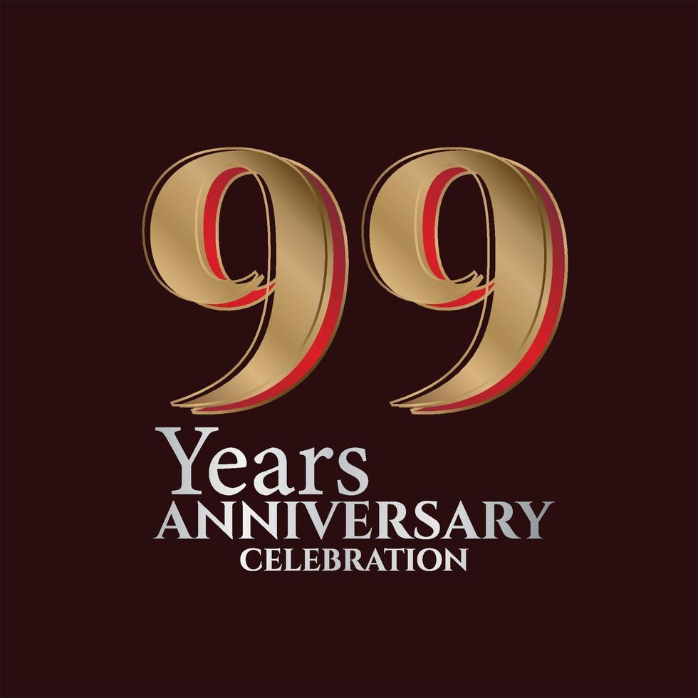 Logo del 99 aniversario de color dorado y rojo aislado en un fondo elegante, diseño vectorial para tarjetas de felicitación y tarjetas de invitación vector
