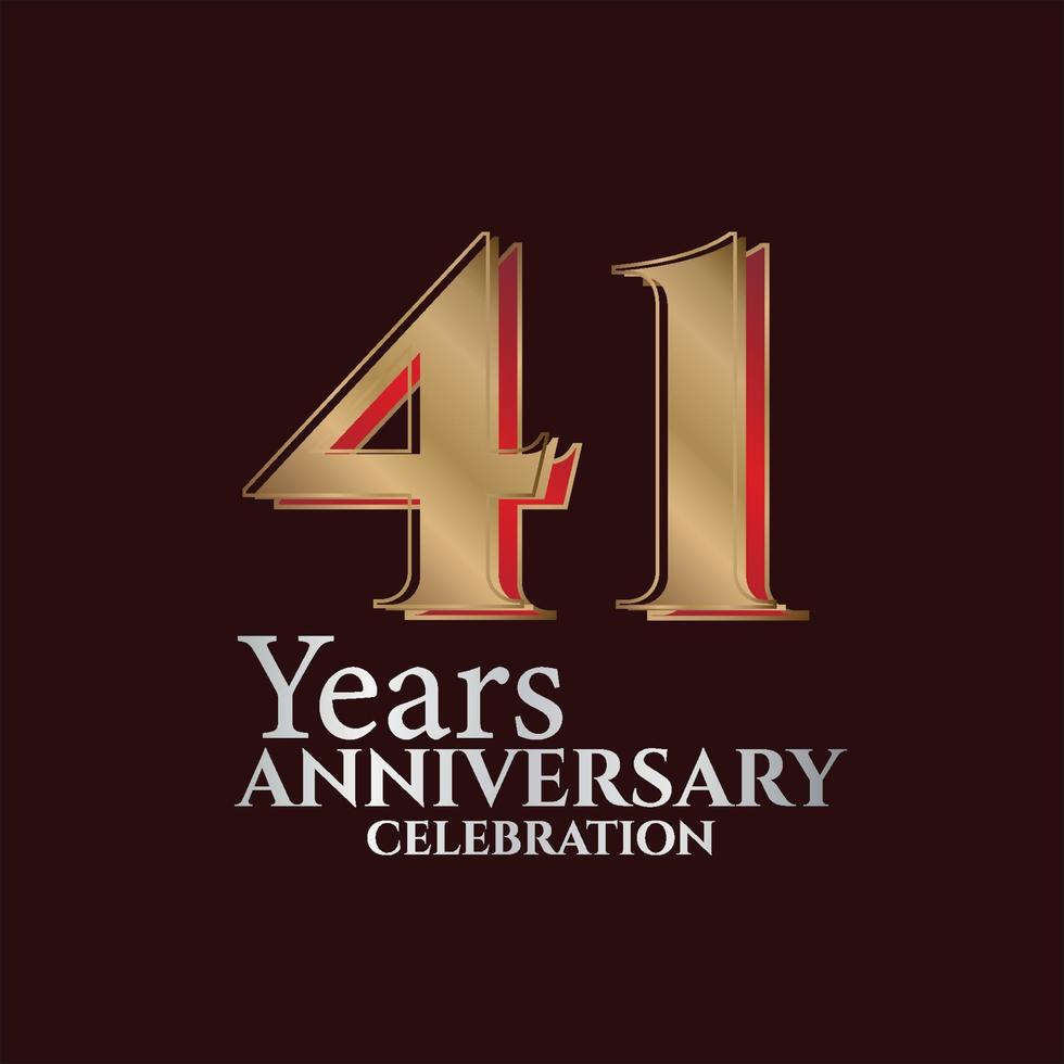 41st Years Anniversary Logo Gold and red Colour isolated on elegant background, vector design for greeting card and invitation card