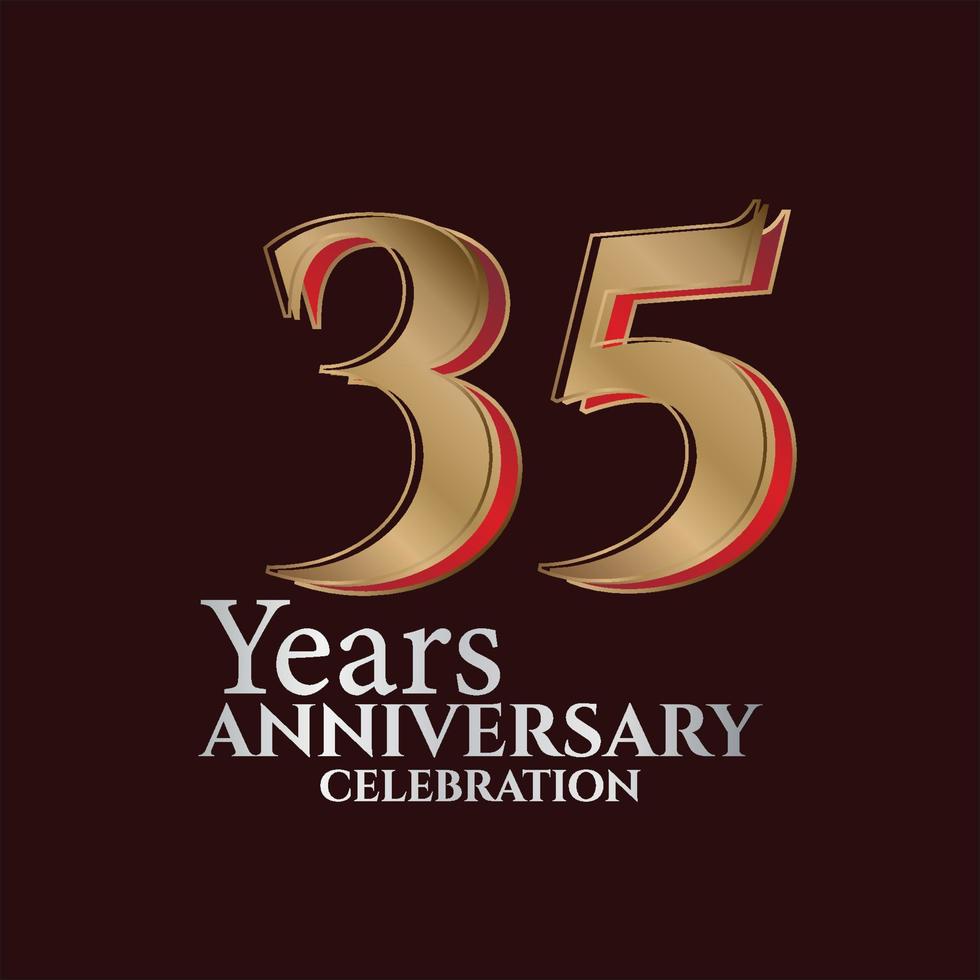 Logotipo de aniversario de 35 años de color dorado y rojo aislado en un fondo elegante, diseño vectorial para tarjetas de felicitación y tarjetas de invitación vector