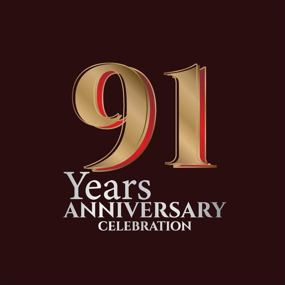 91st Years Anniversary Logo Gold and red Colour isolated on elegant background, vector design for greeting card and invitation card