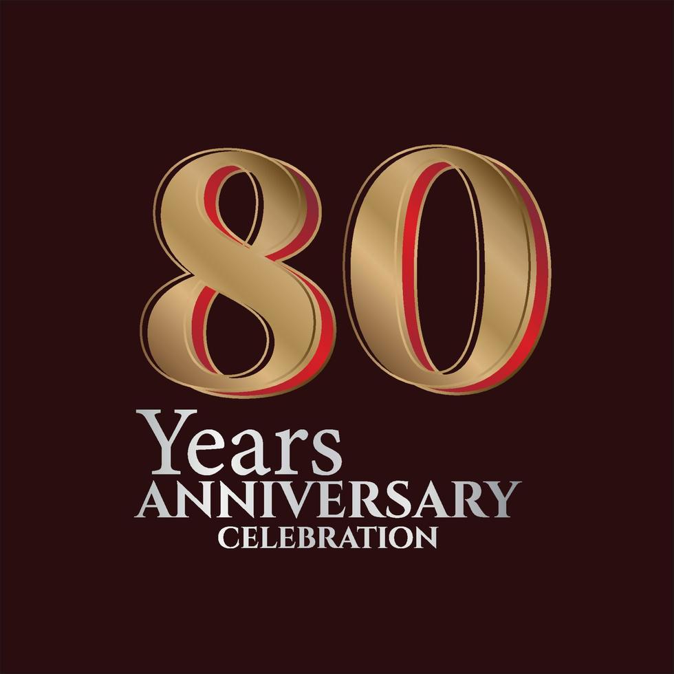 80th Years Anniversary Logo Gold and red Colour isolated on elegant background, vector design for greeting card and invitation card
