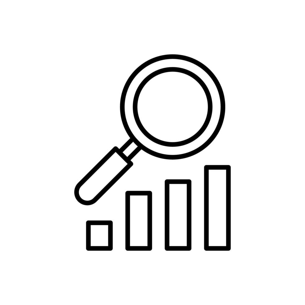 Simple vector isolated pictogram drawn with black thin line. Editable stroke for web sites, adverts, stores, shops. Vector line icon of magnifying glass over progress bar