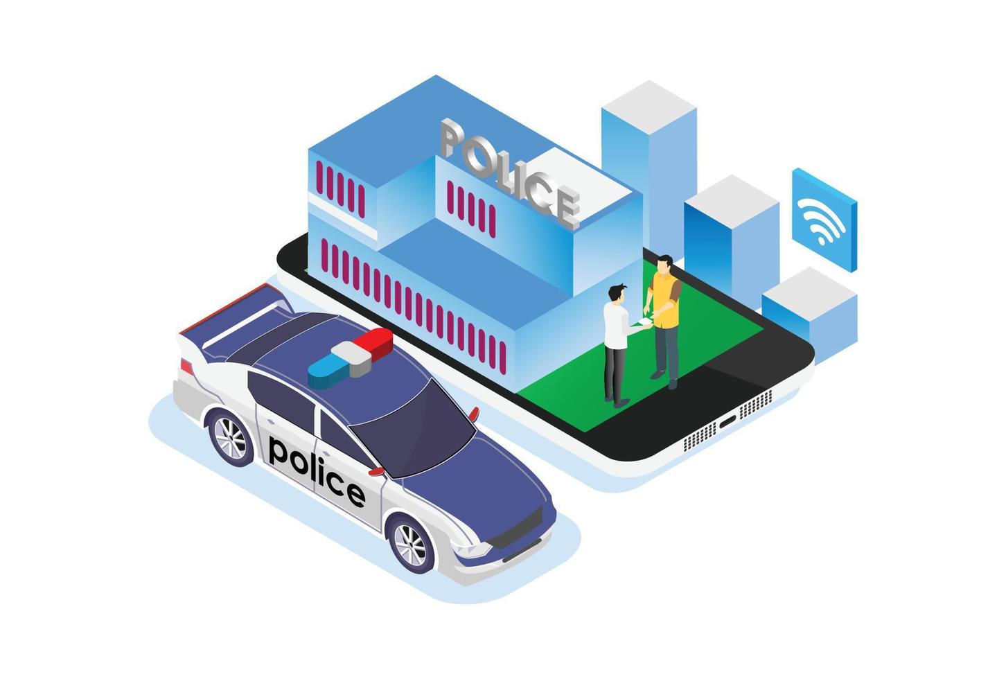 Isometric Smart Police Reporting System Mobile App, Suitable for Diagrams, Infographics, Illustration, And Other Graphic Related Assets vector