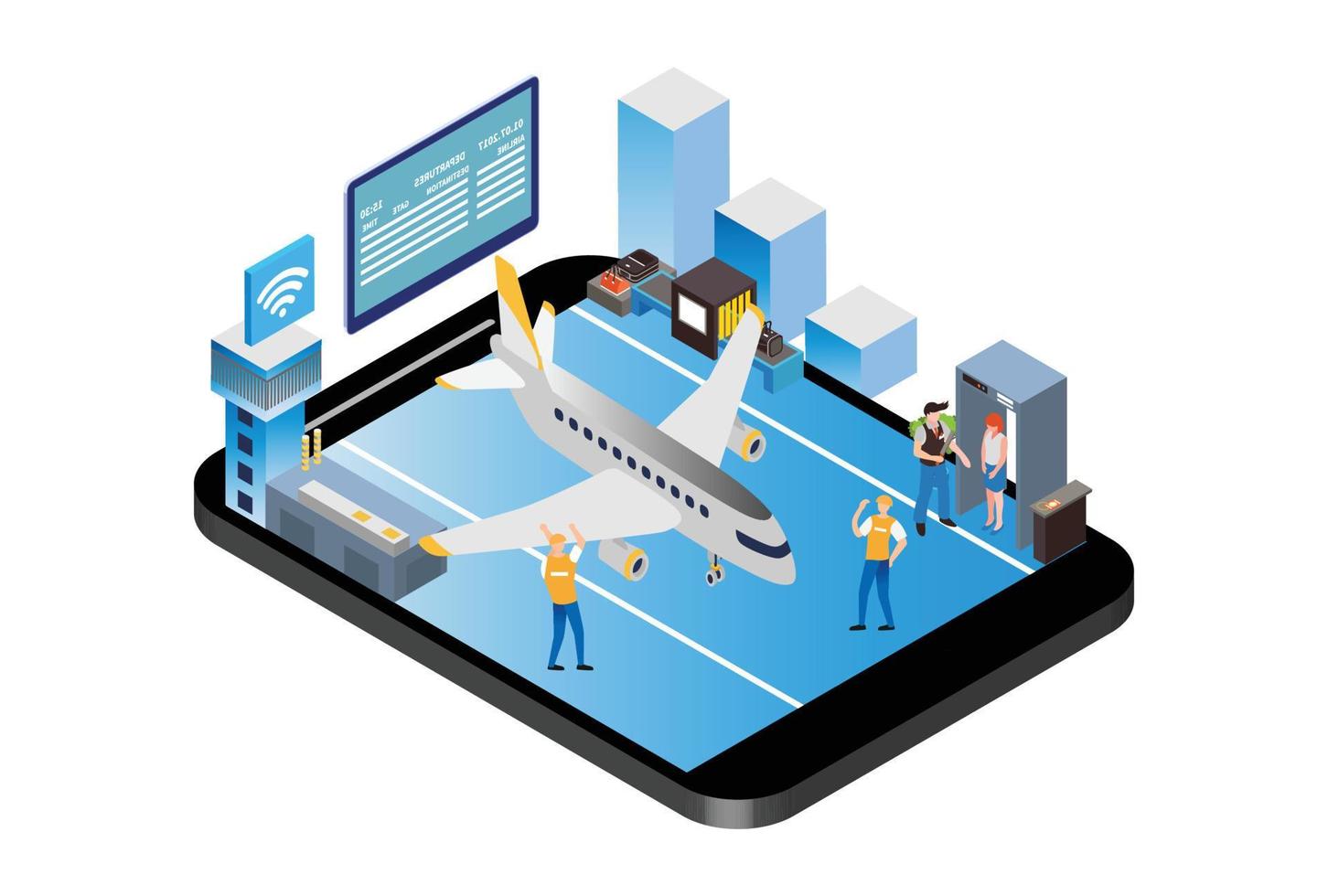 Isometric Smart Airport System, Suitable for Diagrams, Infographics, Illustration, And Other Graphic Related Assets vector