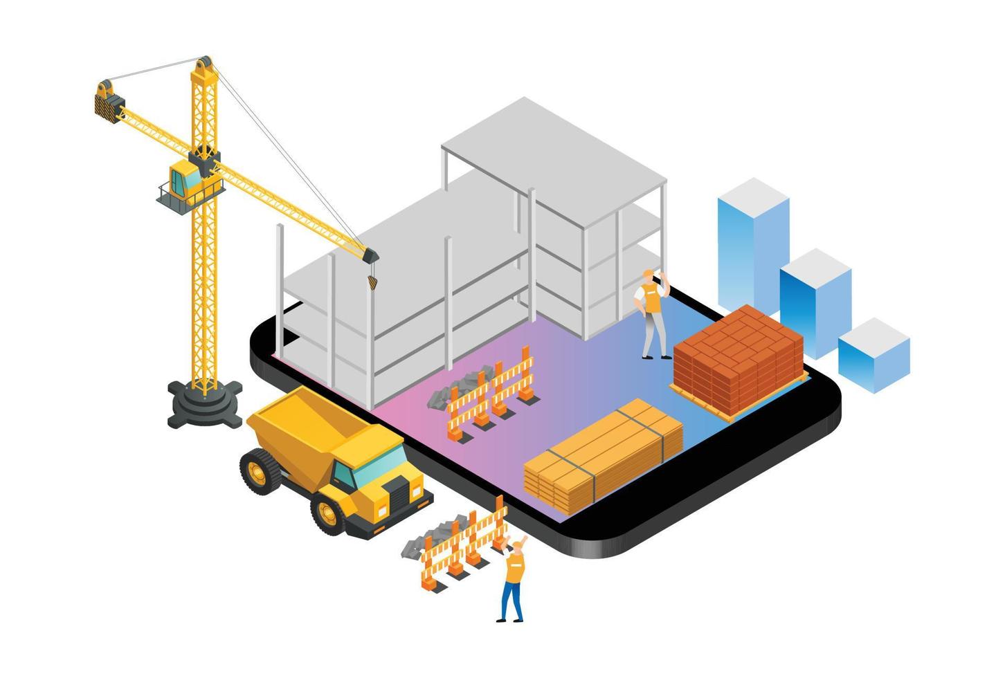 desarrollo isométrico en construcción, adecuado para diagramas, infografías, ilustraciones y otros activos gráficos relacionados vector