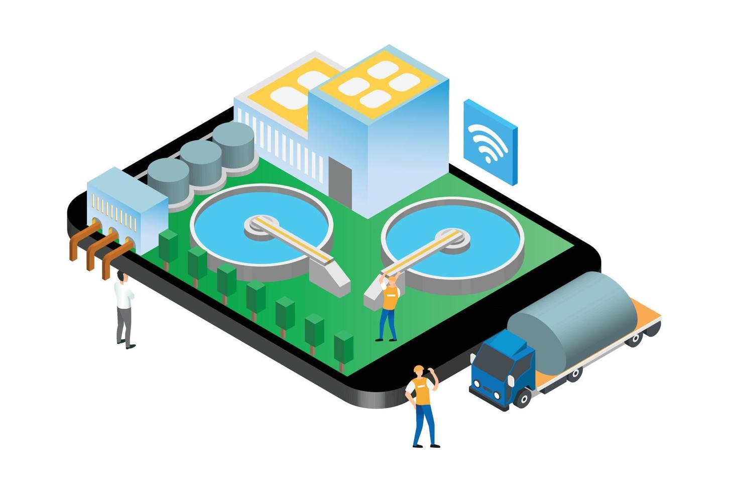 Modern Isometric Smart Water Purification And Treatment Plant Facilities, Suitable for Diagrams, Infographics, Illustration, And Other Graphic Related Assets vector