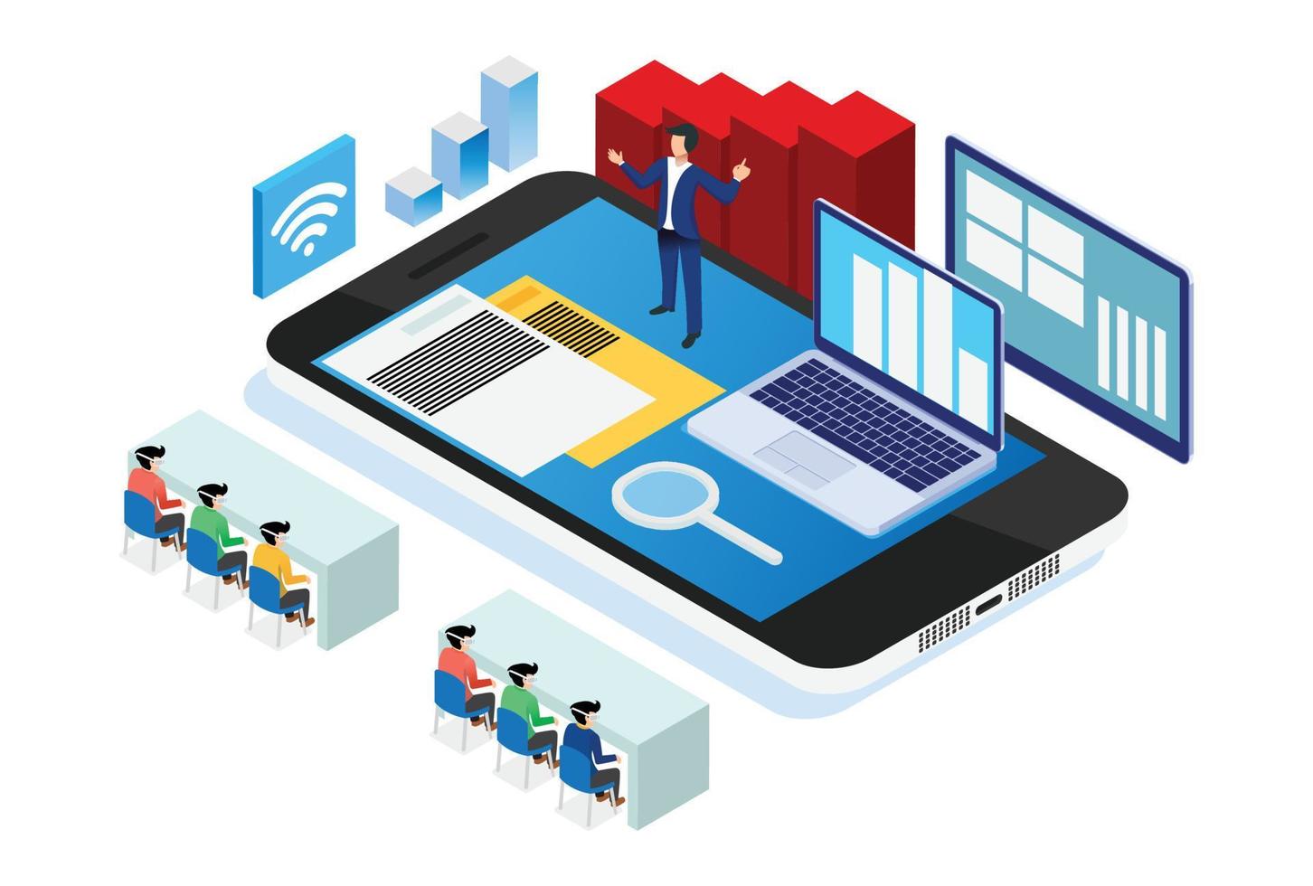 preparación moderna de lanzamiento de productos de inicio isométricos, adecuada para diagramas, infografías, ilustraciones y otros activos relacionados con gráficos vector