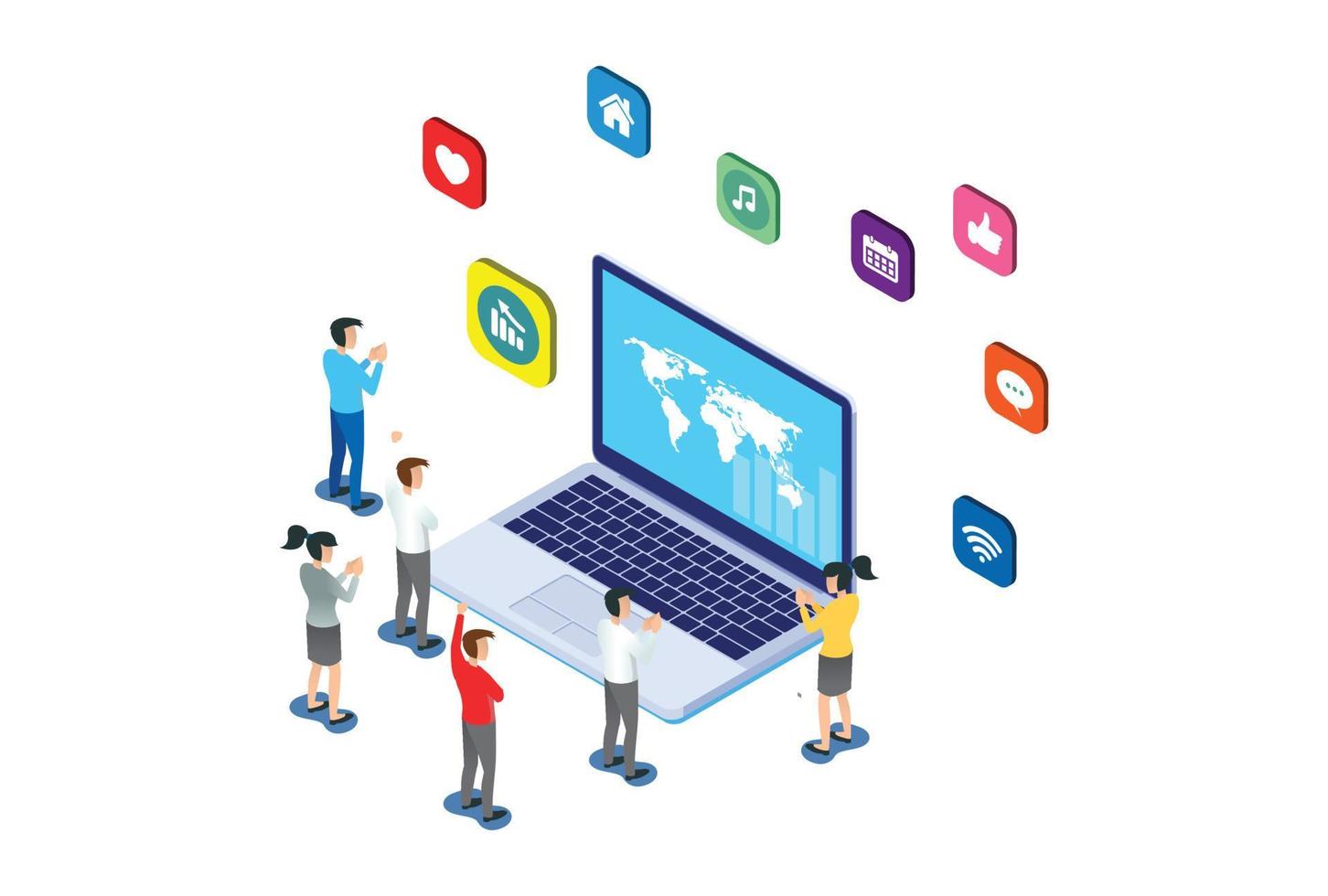 Isometric Social Media Marketing Illustration, Suitable for Diagrams, Infographics, Book Illustration, Game Asset, And Other Graphic Related Assets vector