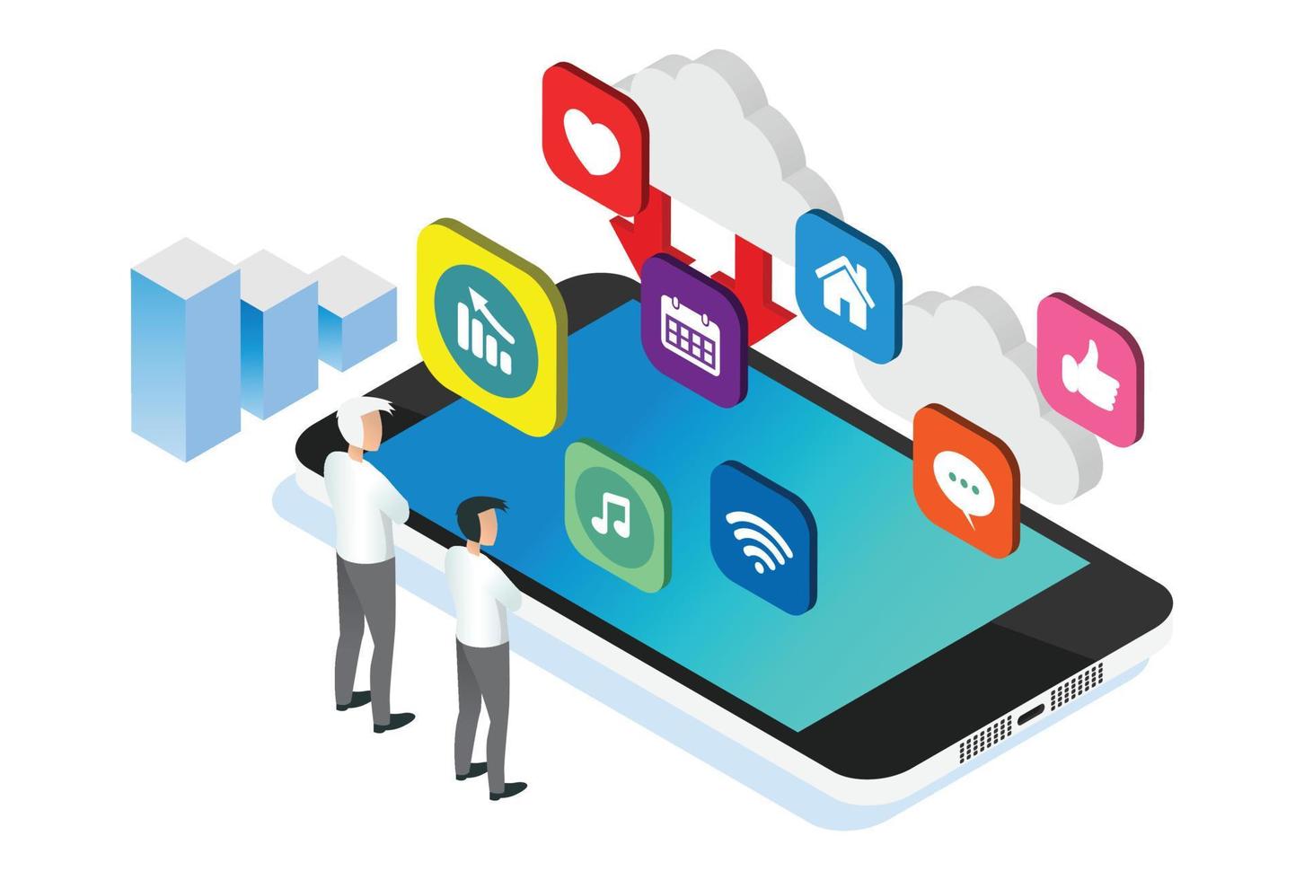 Modern Isometric Social Media Marketing Illustration, Suitable for Diagrams, Infographics, Book Illustration, Game Asset, And Other Graphic Related Assets vector