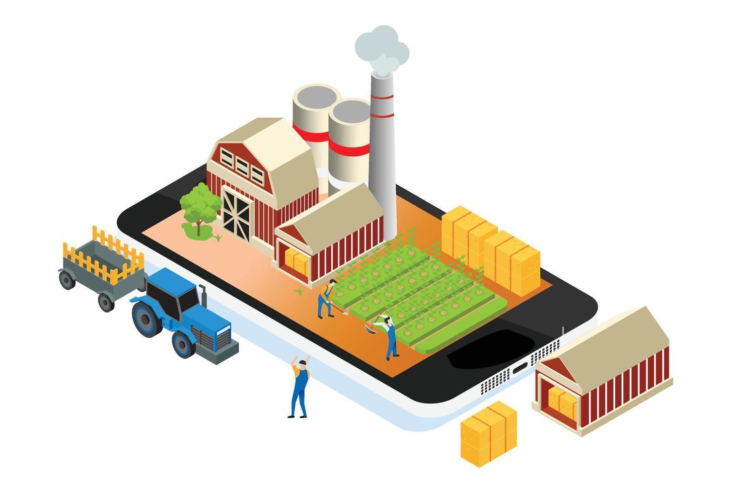 Modern Isometric Smart Organic Farm System Illustration, Suitable for Diagrams, Infographics, Book Illustration, Game Asset, And Other Graphic Related Assets vector