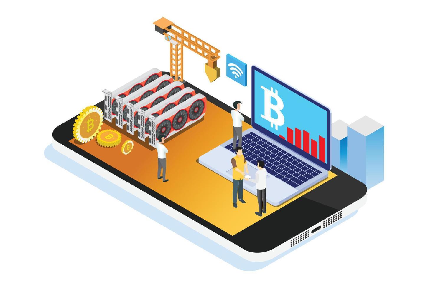 Modern Isometric Smart Bitcoin Mining Production, Suitable for Diagrams, Infographics, Illustration, And Other Graphic Related Assets vector