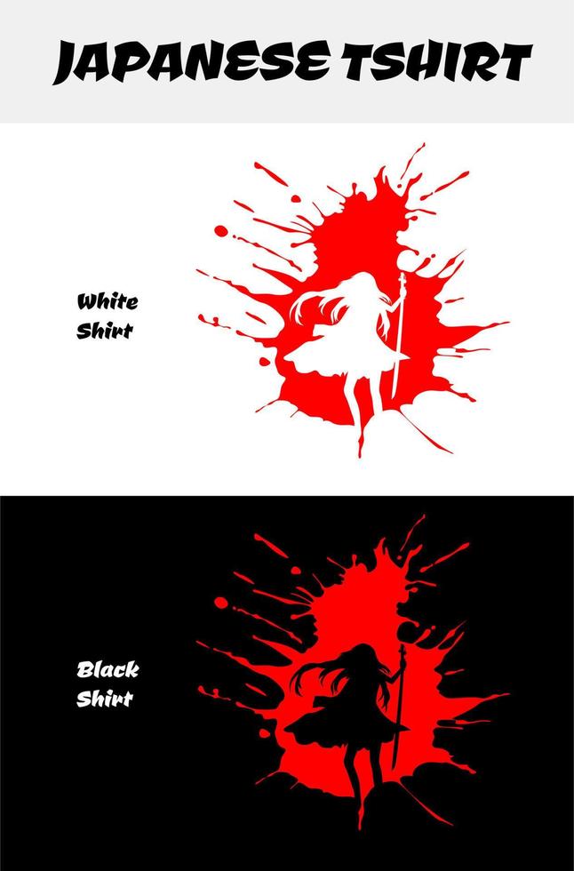 Japanese streetwear theme design vector for tshirt hoodie and merchandise. blood splatter. female samurai vector illustration. silhouette japan samurai vector for design t shirt concept.