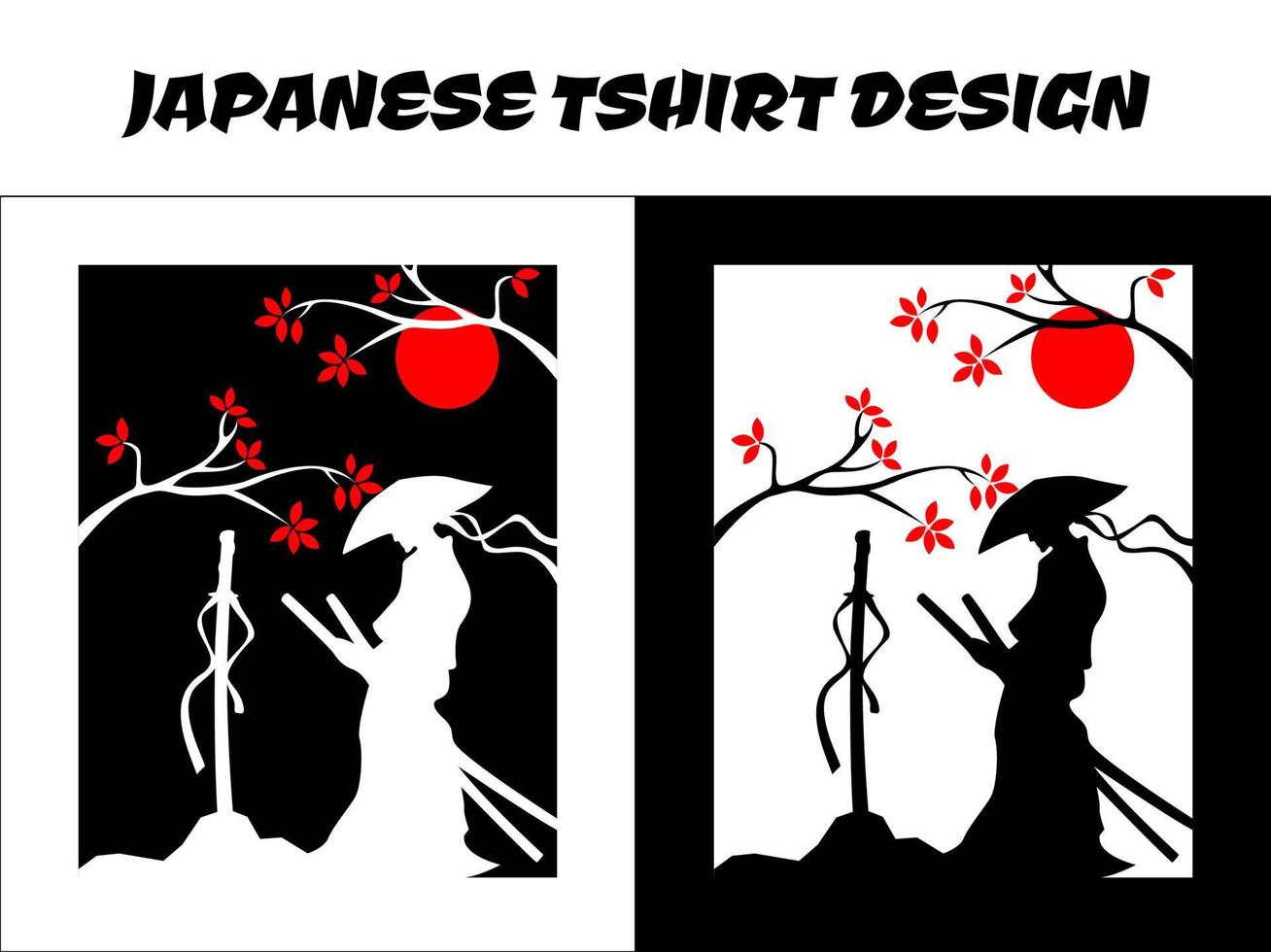 samurai masculino, samurai japonés de silueta vector para el concepto de camiseta de diseño, samurai de silueta, diseño de camiseta japonesa, ilustración vectorial samurai