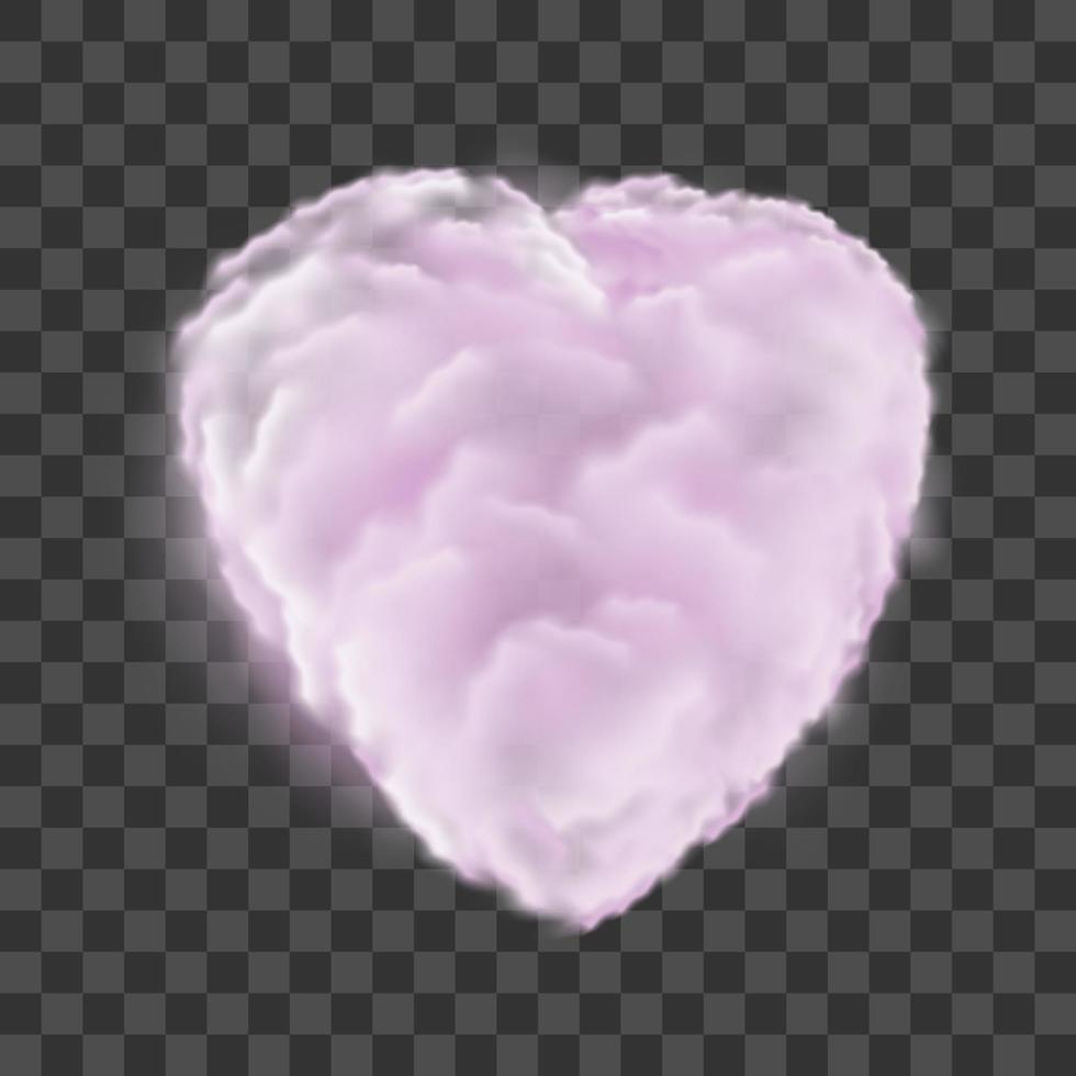 Realistic clouds pink heart shape on grey checkered vector background vector