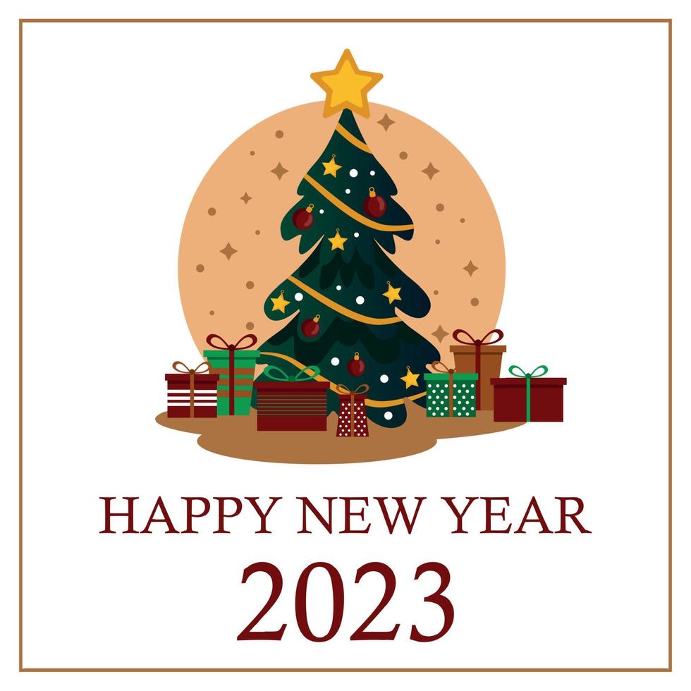 Christmas tree with many holiday gifts waiting for the holiday 2023 - Vector