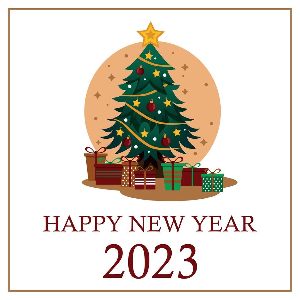 Christmas tree with many holiday gifts waiting for the holiday 2023 - Vector