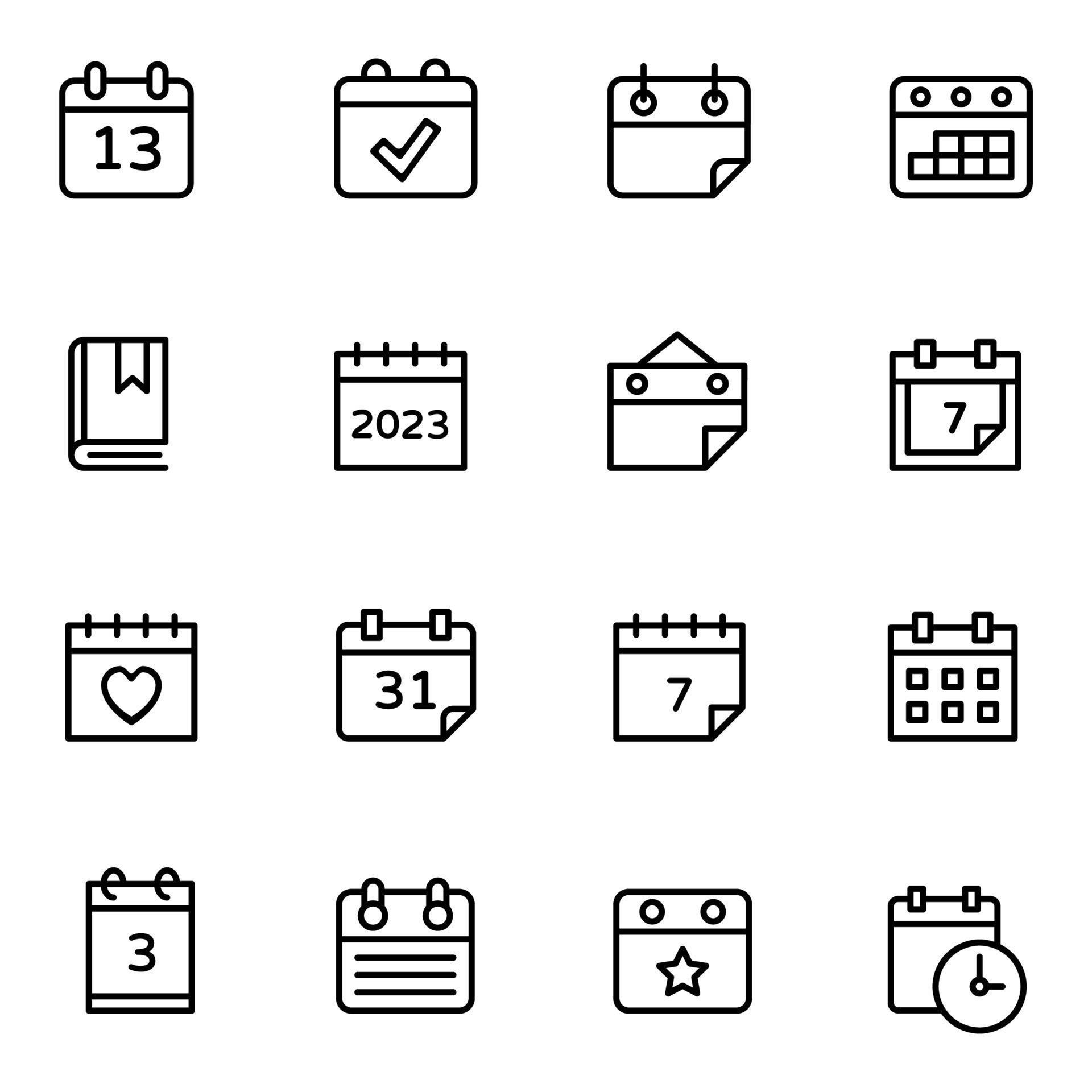 Set collection of calendar icons, calendar symbols set, time management