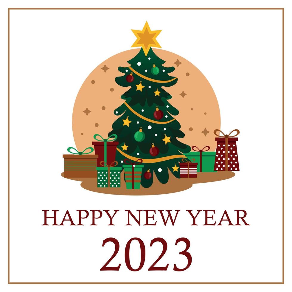 Christmas tree with many holiday gifts waiting for the holiday 2023 - Vector