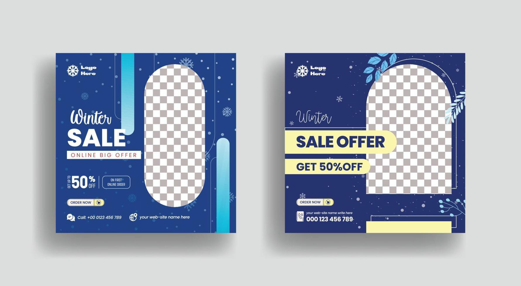 Winter sale social media post banner and website banner ad or square flyer template design vector