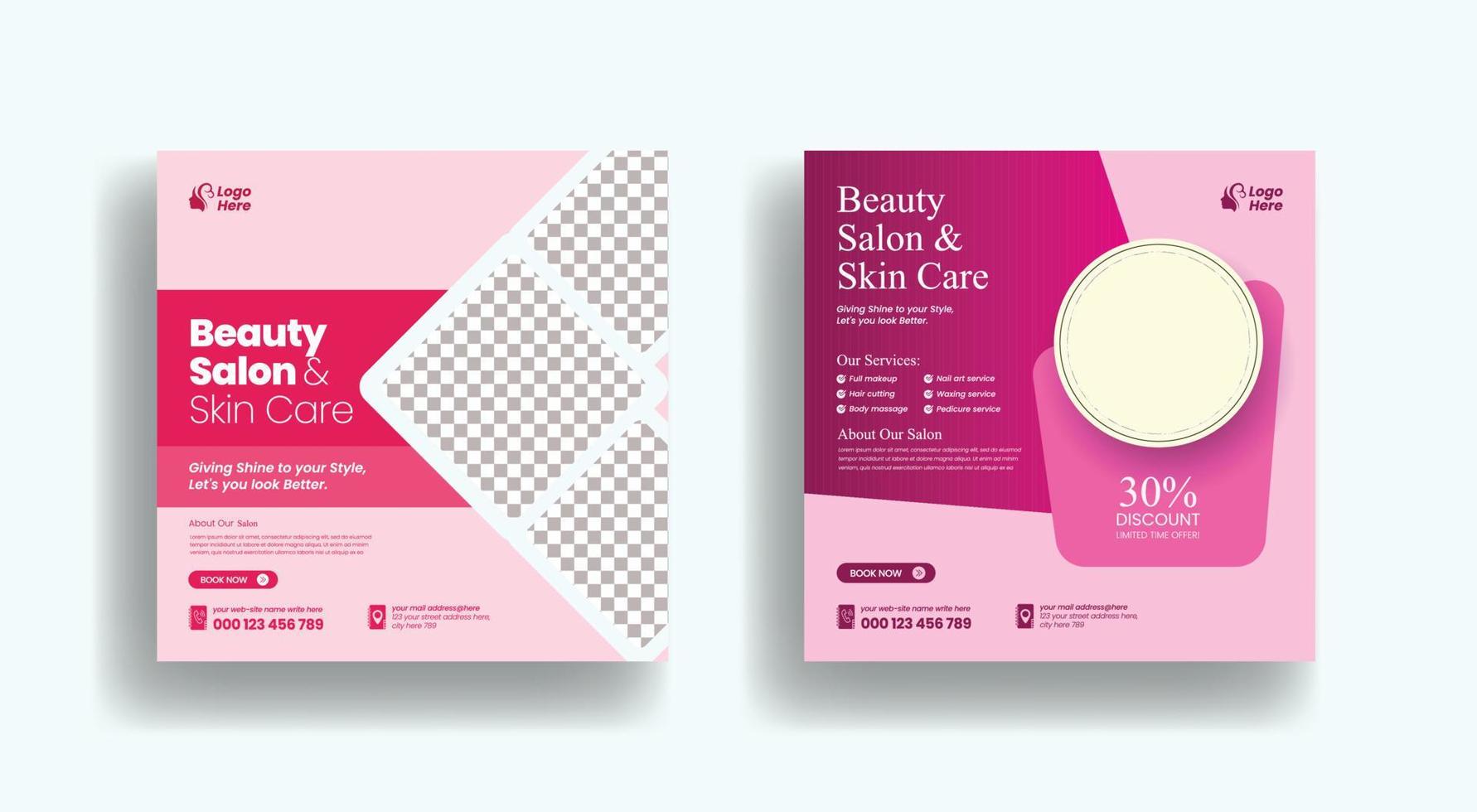 Beauty spa salon social media post banner or Square Flyer Template Design vector