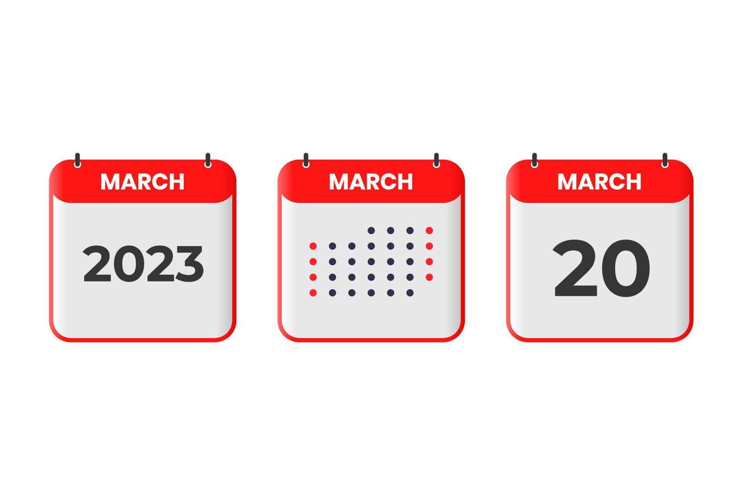 March 20 calendar design icon. 2023 calendar schedule, appointment, important date concept vector